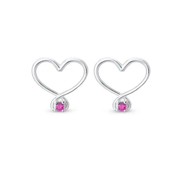 Brinco Prata Coração com Ponto em Zircônia Rosa