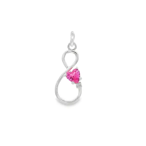 Pingente Prata Infinito com Coração Zircônia Rosa