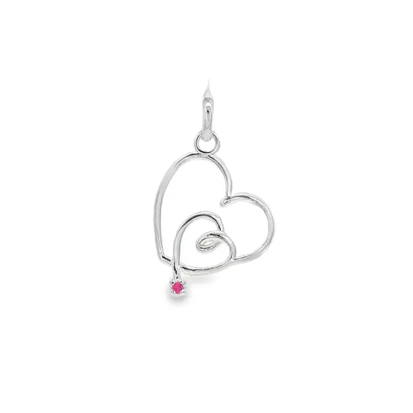 Pingente Prata Dois Corações Zircônia Rosa