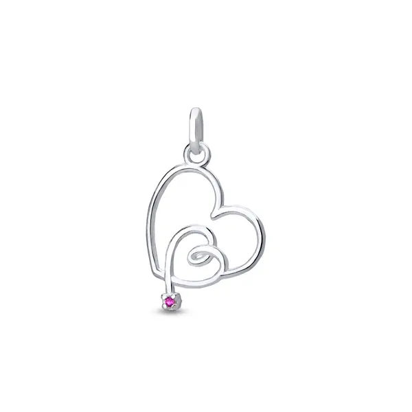Pingente Prata Dois Corações Zircônia Rosa