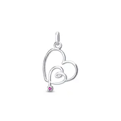 Pingente Prata Dois Corações Zircônia Rosa