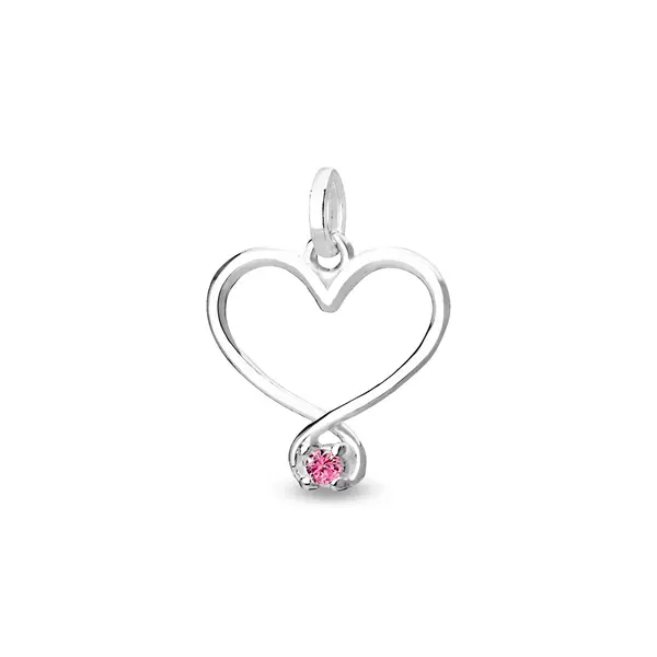 Pingente Prata Coração com Zircônia Rosa