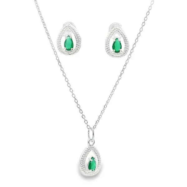 Conjunto Prata Leve Gota Clássica com Zircônias