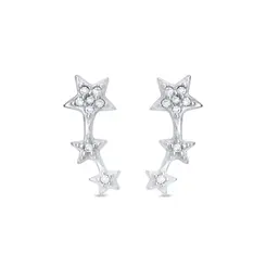Brinco Prata Ear Cuf Três Estrelas com Zircônias
