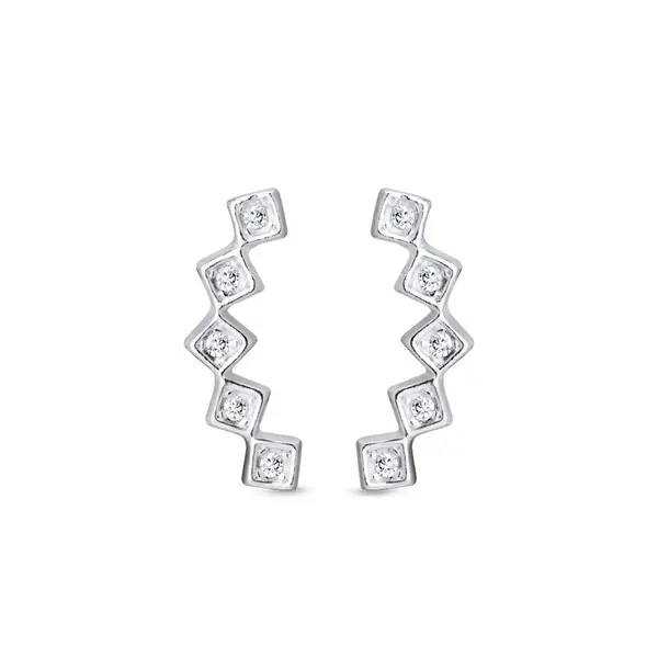 Brinco Prata Ear Cuf Quadrados em Zircônia