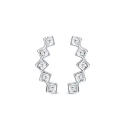 Brinco Prata Ear Cuf Quadrados em Zircônia