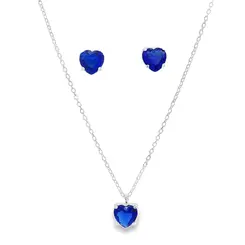 Conjunto Prata Coração em Zircônia Azul