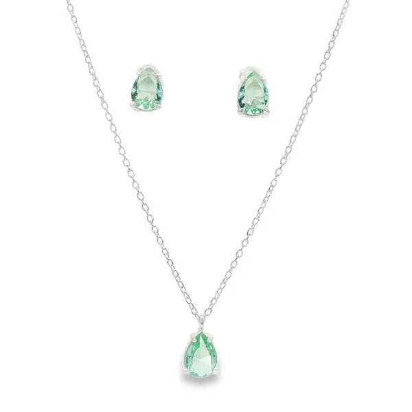 Conjunto Prata Gota em Zircônia Verde