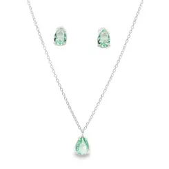 Conjunto Prata Gota em Zircônia Verde