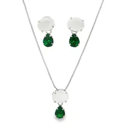 Conjunto Banho de Ródio Gota Verde Zircônia Branca