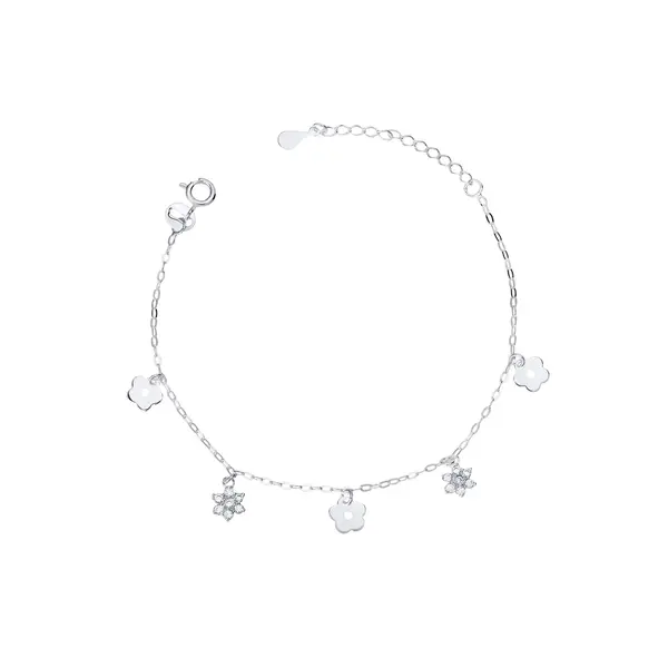 Pulseira Prata Leve Flores em Zircônias