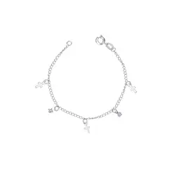 Pulseira Prata Leve Infantil Zircônias e Cruz 12cm