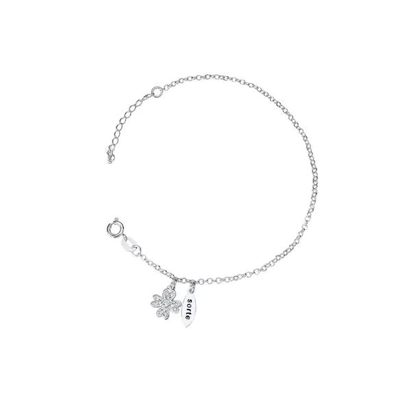 Pulseira Prata Leve Sorte e Trevo com Zircônias