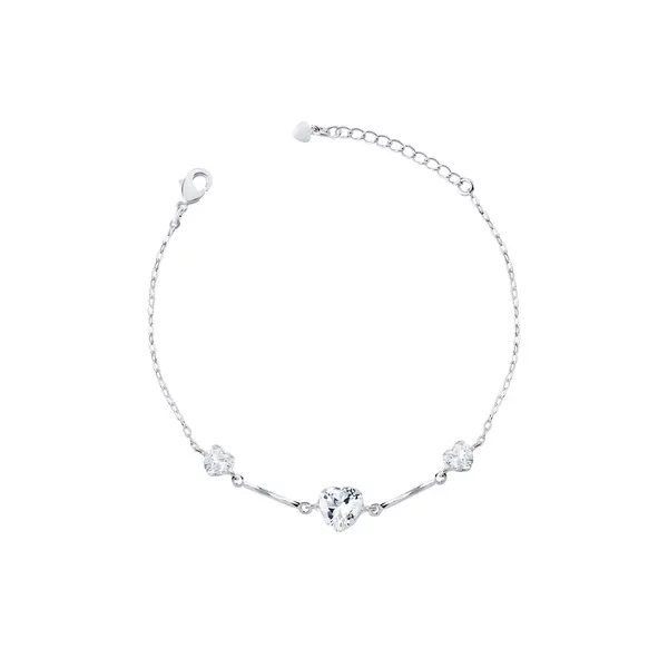 Pulseira Prata Leve Amor Presente Corações de Zircônia