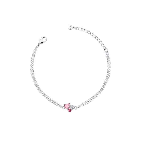 Pulseira Prata Leve Amor Presente Coração Rosa