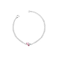 Pulseira Prata Leve Amor Presente Coração Rosa