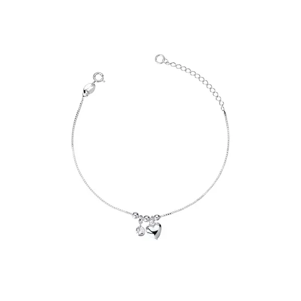 Pulseira Prata Leve Coração e Zircônia