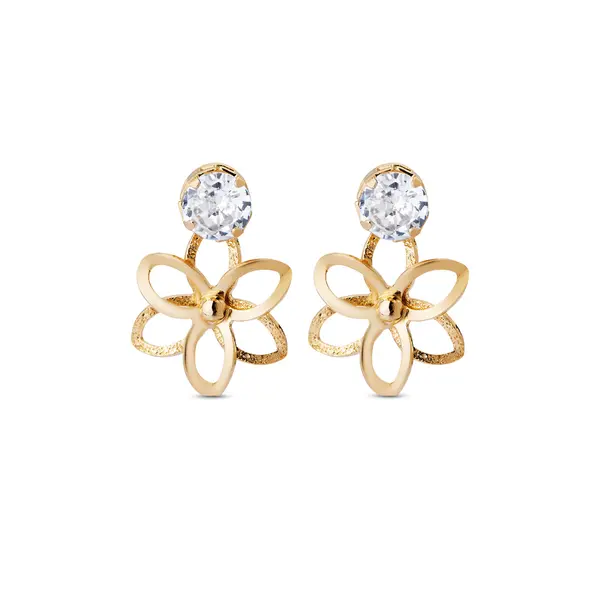 Brinco Folheado a Ouro 18k Flor com Ponto Luz