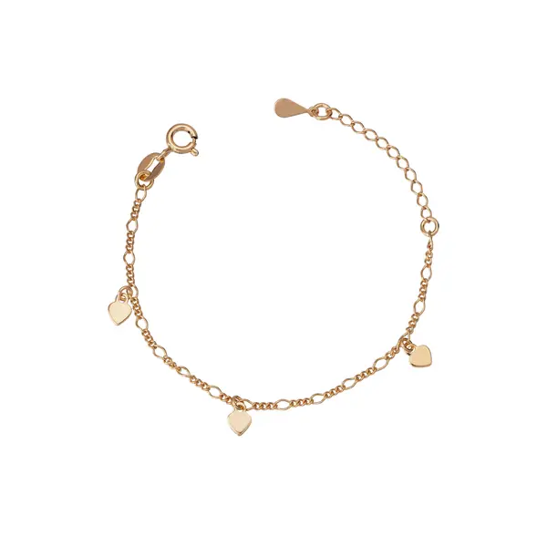 Pulseira Folheado a Ouro 18k Infantil Corações 12cm