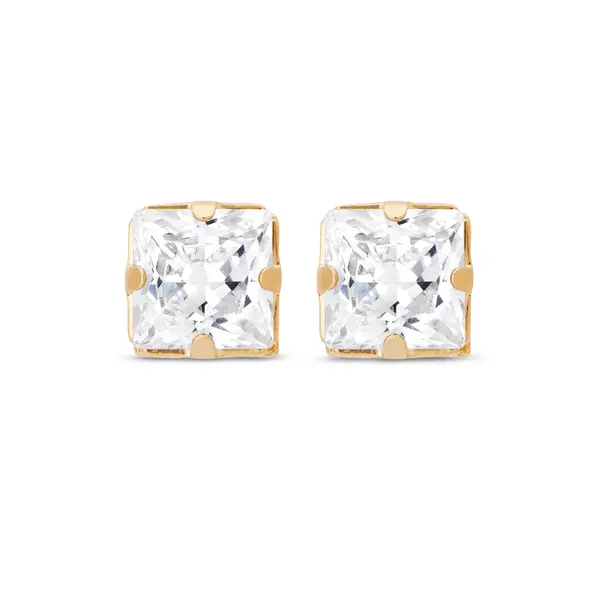Brinco Folheado a Ouro 18k Ponto Luz Carre Zircônia