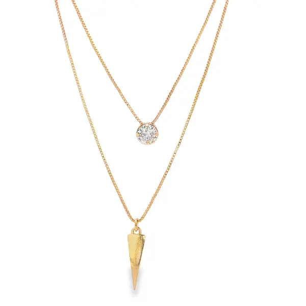 Gargantilha Folheado a Ouro 18k Dupla Ponto Luz e Triangulo Liso