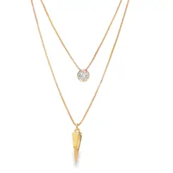 Gargantilha Folheado a Ouro 18k Dupla Ponto Luz e Triangulo Liso