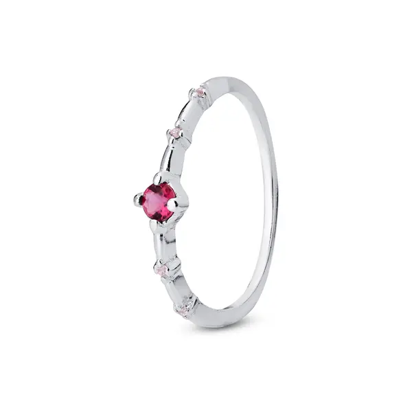 Anel Prata Zircônias Redondas Rosa