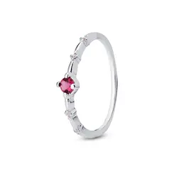 Anel Prata Zircônias Redondas Rosa