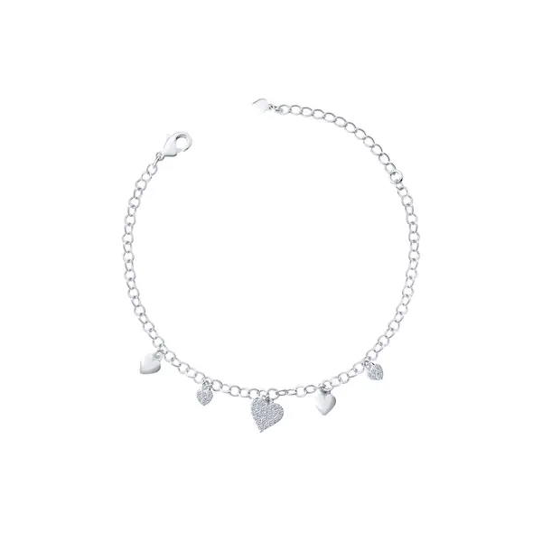 Pulseira Prata Leve Amor Presente Coração Cravejado