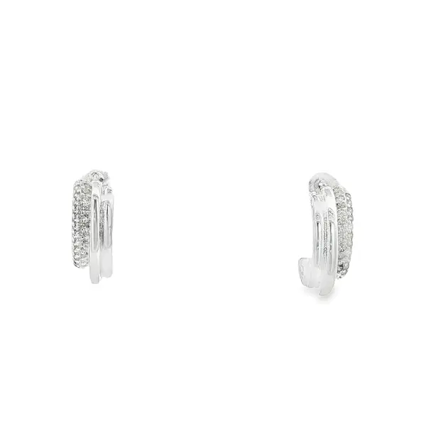 Brinco Prata Leve Meia Argola Aros com Zircônias
