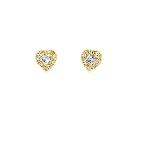 Brinco Prata Folheado a Ouro 18k Coração Cravejado