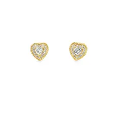 Brinco Prata Folheado a Ouro 18k Coração Cravejado