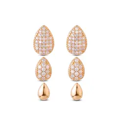 Brinco Prata Folheado a Ouro 18k Trio Gotas Cravejadas