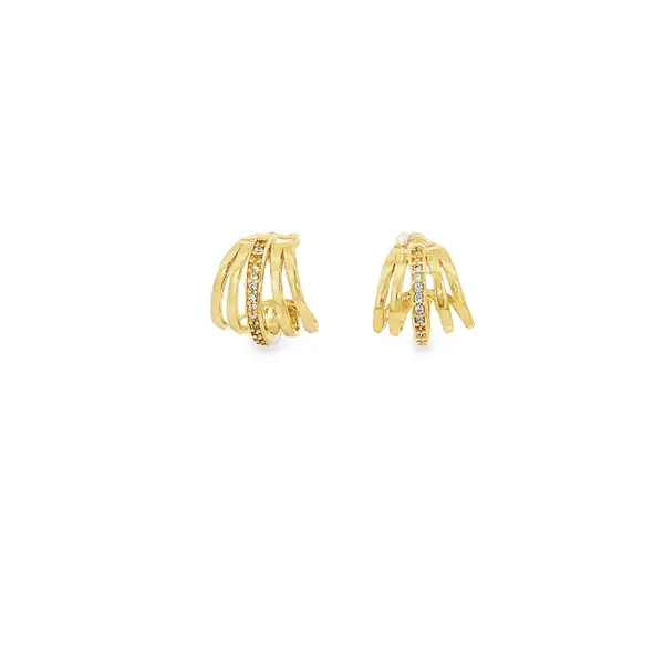 Brinco Prata Folheado a Ouro 18k Meia Argola com Zircônias
