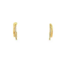Brinco Prata Folheado a Ouro 18k Meia Argola dois Aros com Zircônias