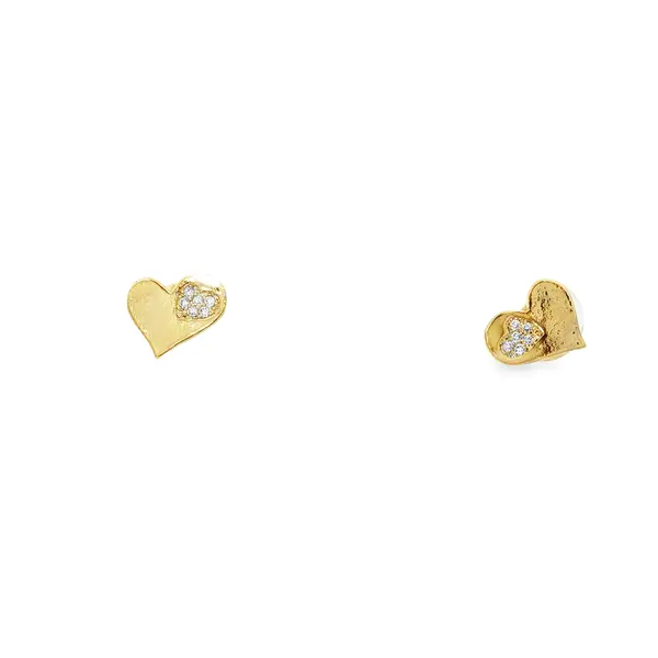 Brinco Prata Folheado a Ouro 18k Coração com Zircônias