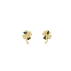 Brinco Prata Folheado a Ouro 18k Trevo Quatro Folha com Zircônias