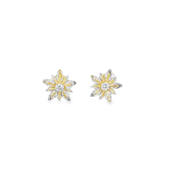 Brinco Prata Folheado a Ouro 18k Flor em Zircônias