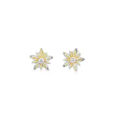 Brinco Prata Folheado a Ouro 18k Flor em Zircônias