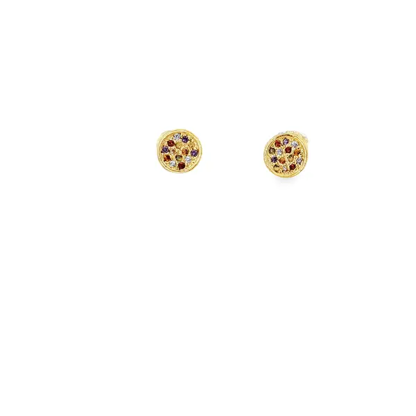 Brinco Prata Folheado a Ouro 18k Redondo com Zircônias Coloridas