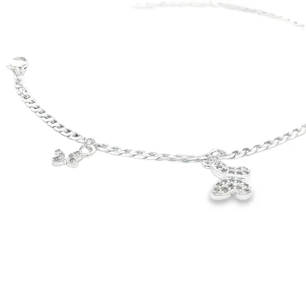 Pulseira Prata Leve Infantil Borboletas com Zircônias