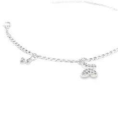 Pulseira Prata Leve Infantil Borboletas com Zircônias
