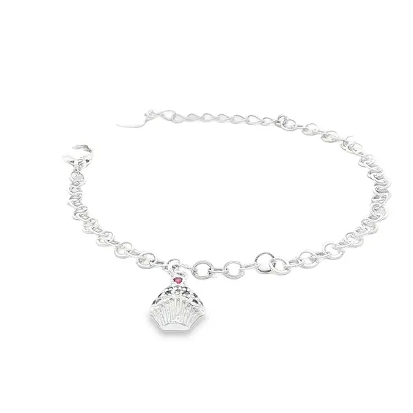 Pulseira Prata Leve Infantil Cupcake 12cm