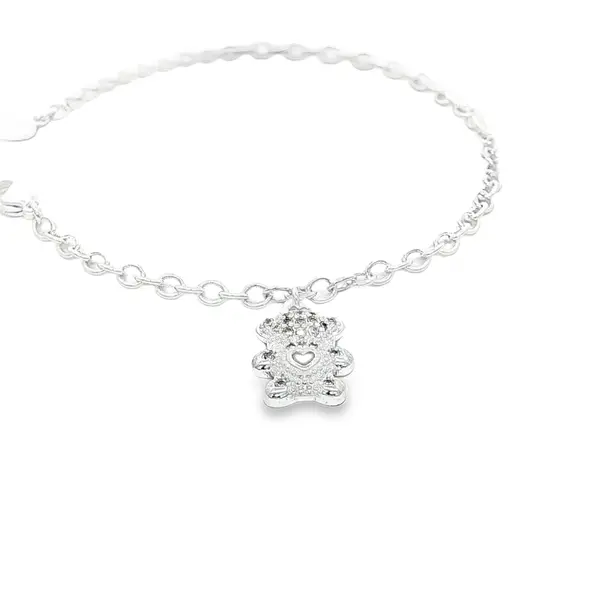 Pulseira Prata Leve Infantil Ursinho 12cm