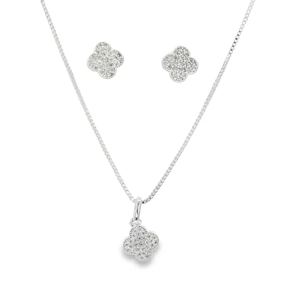 Conjunto Prata Leve Flor em Zircônias