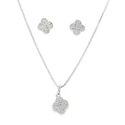 Conjunto Prata Leve Flor em Zircônias