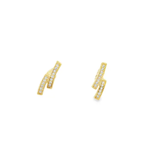 Brinco Folheado a Ouro 18k Duas Barras com Zircônias