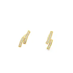 Brinco Folheado a Ouro 18k Duas Barras com Zircônias