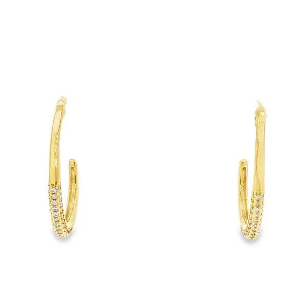Brinco Folheado a Ouro 18k Meia Argola Gota com Zircônias