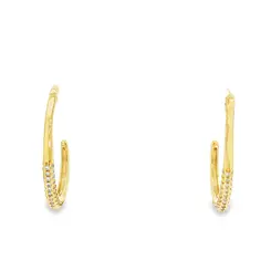 Brinco Folheado a Ouro 18k Meia Argola Gota com Zircônias